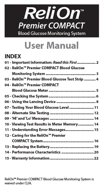 ReliOn Premier COMPACT User Manual - EN - 10-22
