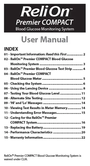 ReliOn Premier COMPACT User Manual - EN - 10-22