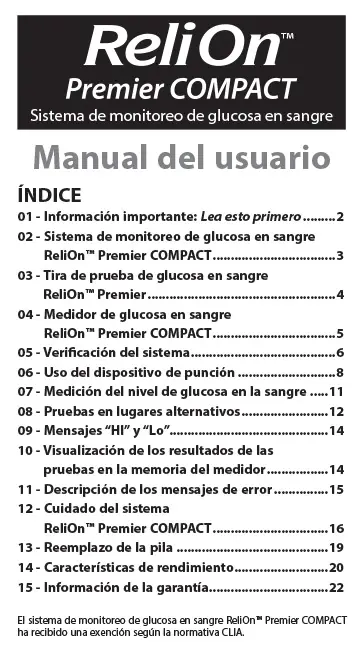 ReliOn Premier COMPACT User Manual - SP - 11-22