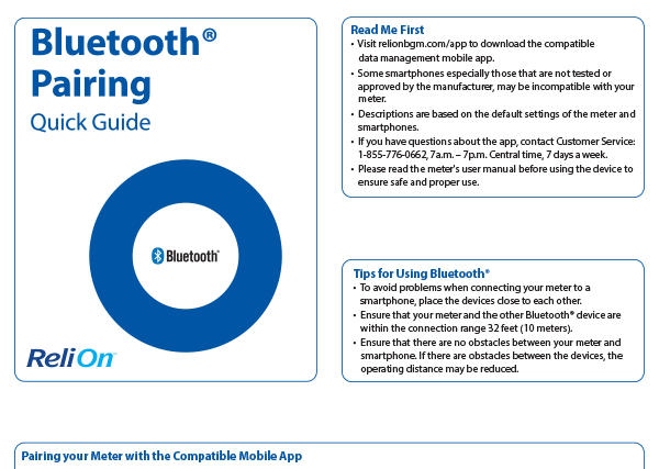 ReliOn Premier BLU - Bluetooth Pairing Quick Guide