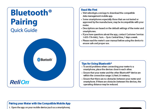 ReliOn Premier BLU - Bluetooth Pairing Quick Guide - EN