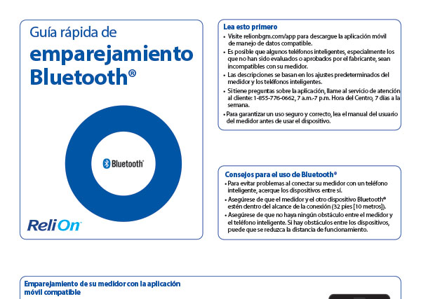 ReliOn Premier BLU - Bluetooth Pairing Quick Guide - ES
